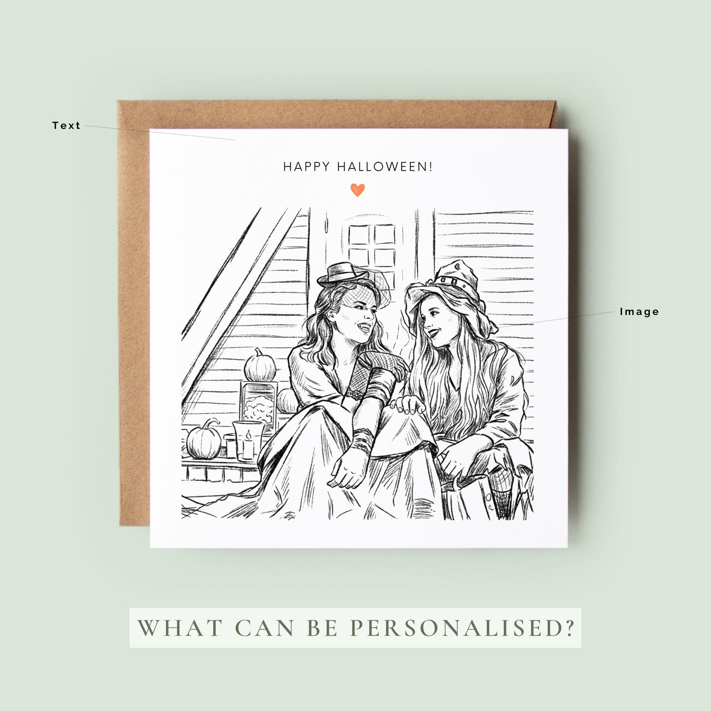 Create a personalised Halloween sketch card from your favourite photo. A unique custom keepsake for families, couples and spooky season celebrations.