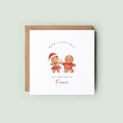 Celebrate Christmas with your fiancé using this adorable gingerbread couple Christmas card. A romantic festive card for your future husband.