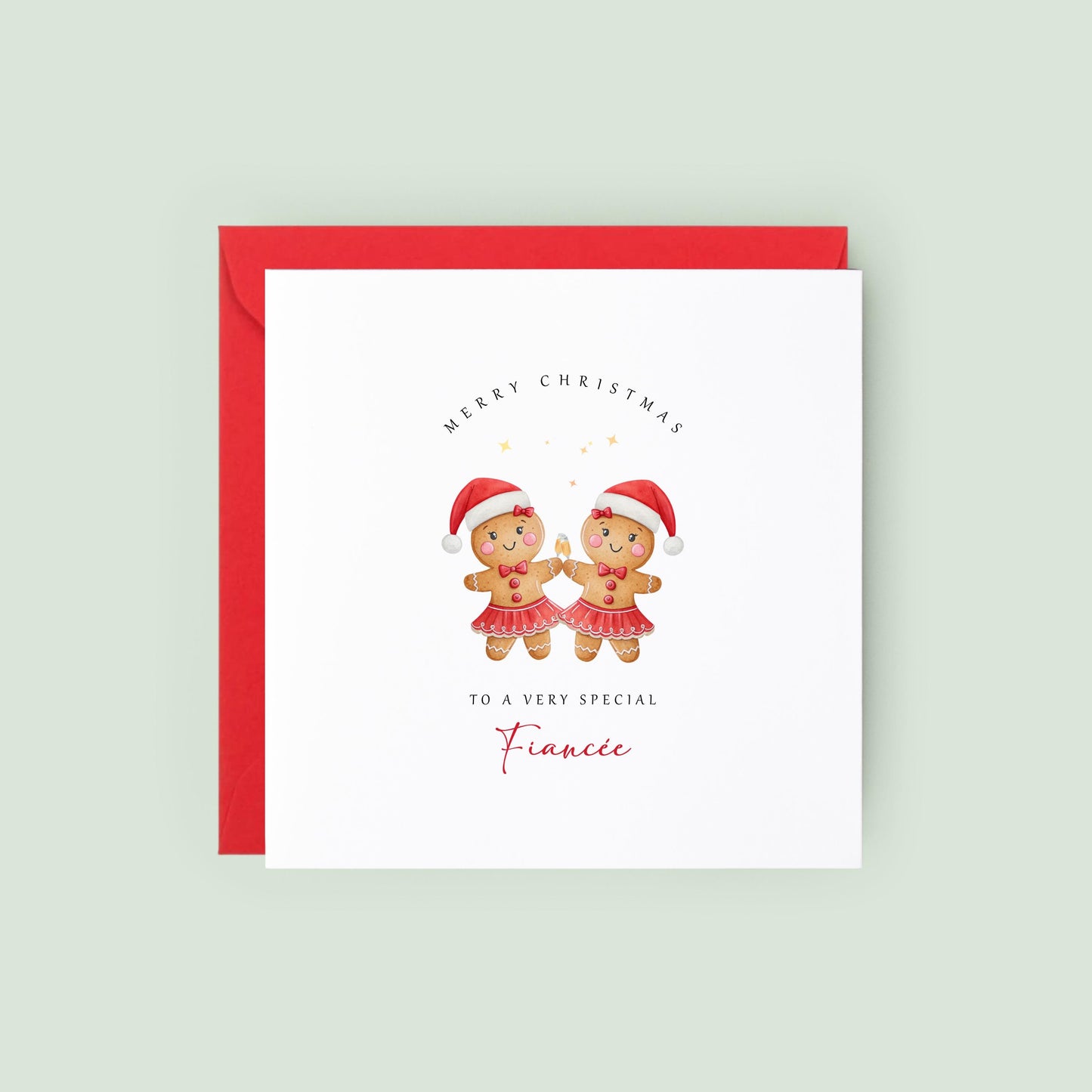 Celebrate Christmas with your fiancée using this adorable LGBTQ+ gingerbread Christmas card. A sweet festive keepsake for her.