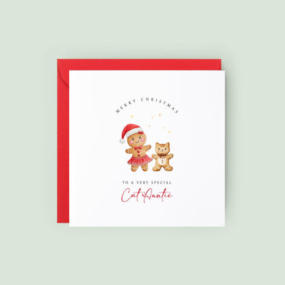 Send festive wishes with this adorable Cat Auntie Christmas card from the cat. A cute gingerbread cat design perfect for cat lovers.