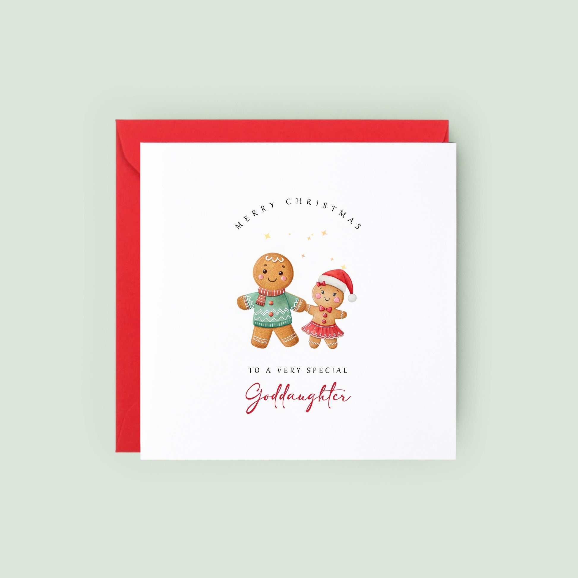 Send festive wishes with this adorable gingerbread Christmas card for your goddaughter from her godfather. A keepsake she'll treasure.