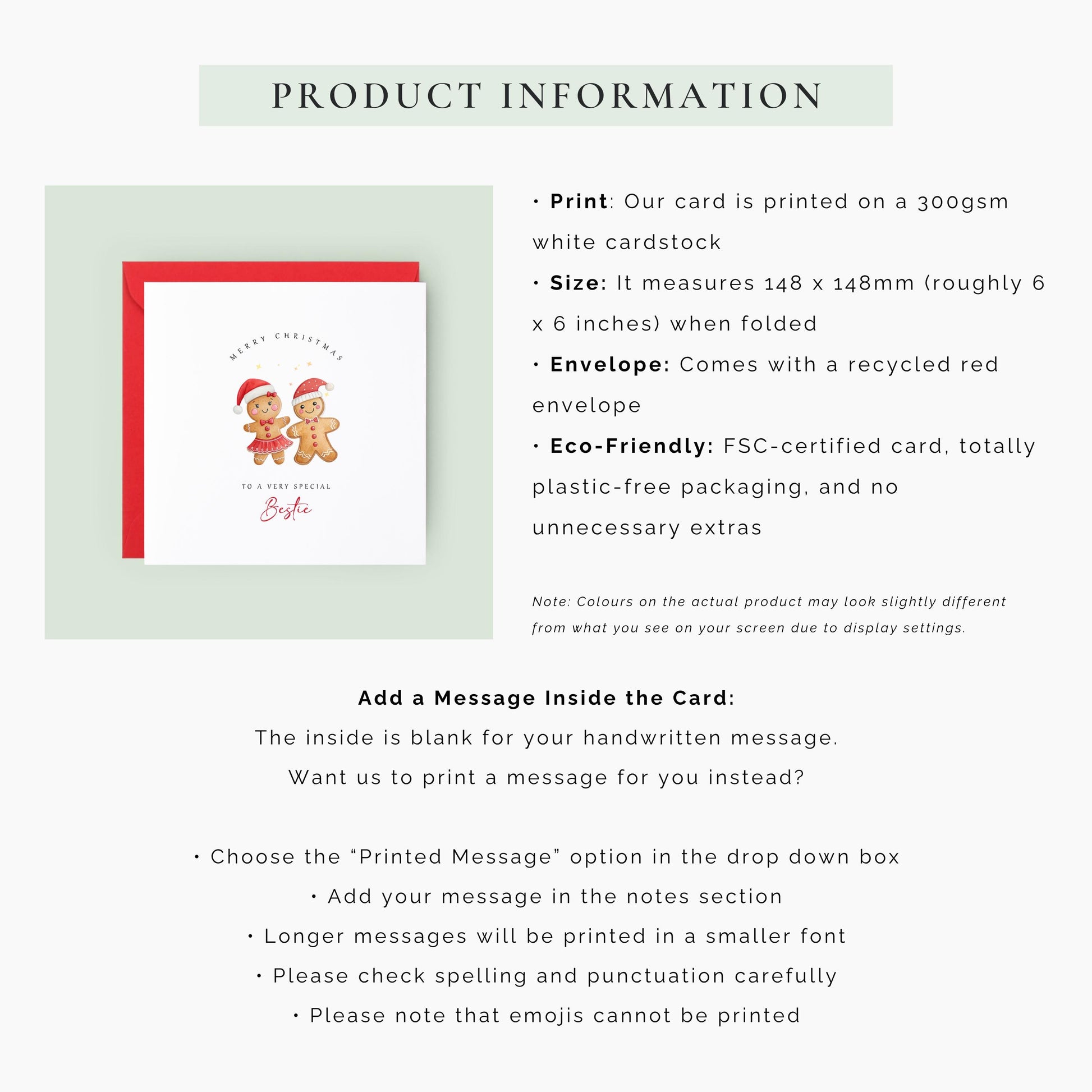 Celebrate your best friend this Christmas with a cute gingerbread Bestie Christmas card. A festive keepsake perfect for your favourite person.