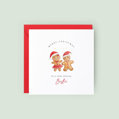 Celebrate your best friend this Christmas with a cute gingerbread Bestie Christmas card. A festive keepsake perfect for your favourite person.