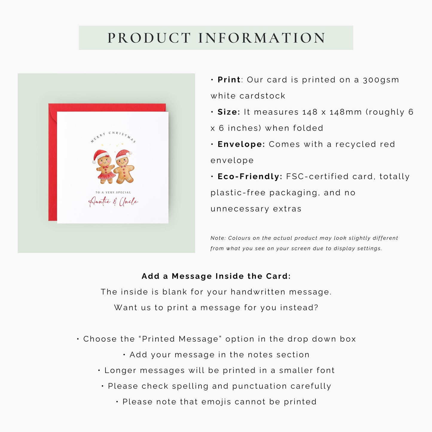 Personalised Auntie & Uncle Christmas Card | Cute Gingerbread Couple Christmas Card | Merry Christmas Card for Auntie and Uncle