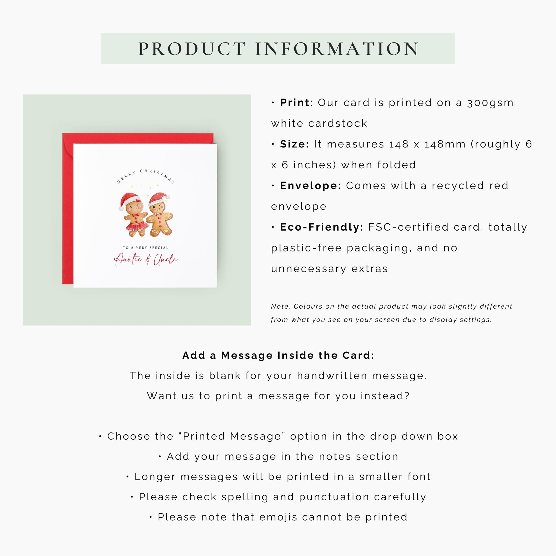Personalised Auntie & Uncle Christmas Card | Cute Gingerbread Couple Christmas Card | Merry Christmas Card for Auntie and Uncle