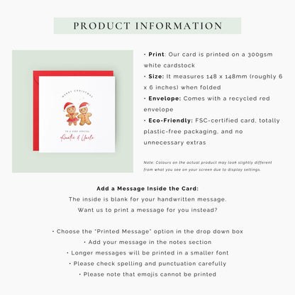 Personalised Auntie & Uncle Christmas Card | Cute Gingerbread Couple Christmas Card | Merry Christmas Card for Auntie and Uncle
