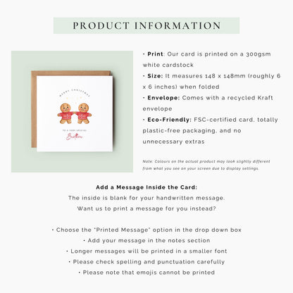 Cute gingerbread brothers Christmas card for your brother. A festive Christmas card from a brother or sister featuring adorable gingerbread characters.