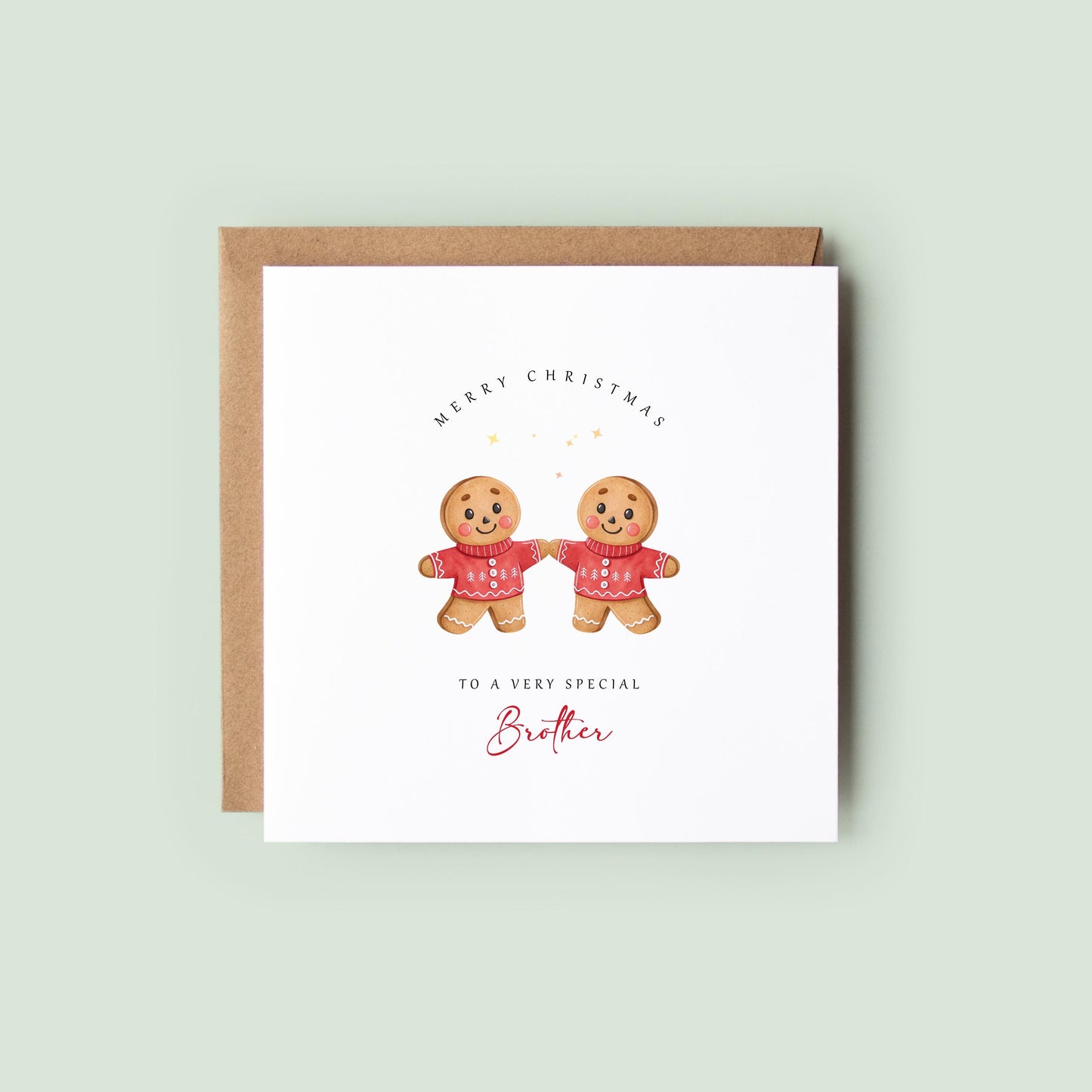 Cute gingerbread brothers Christmas card for your brother. A festive Christmas card from a brother or sister featuring adorable gingerbread characters.