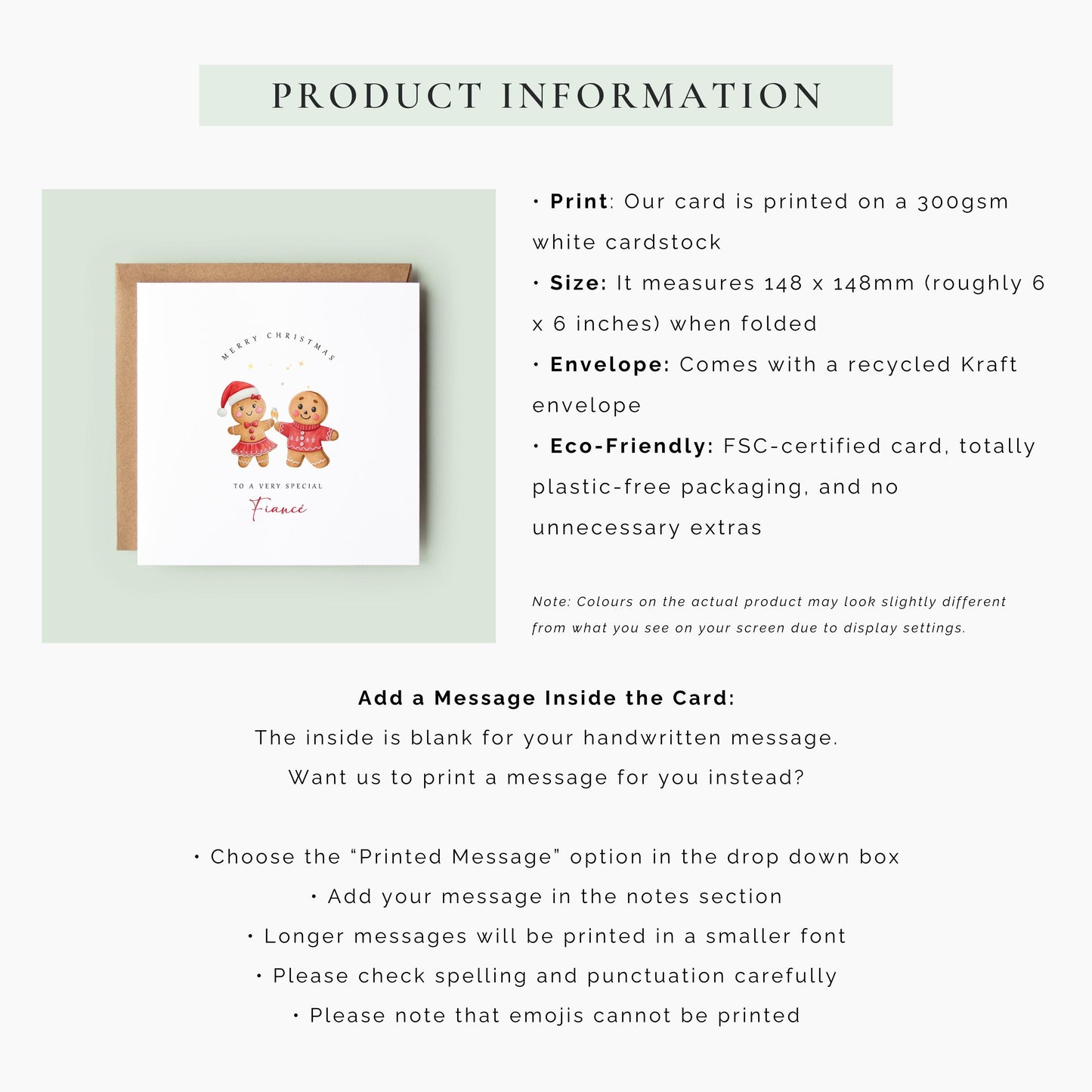 Celebrate Christmas with your fiancé using this adorable gingerbread couple Christmas card. A romantic festive card for your future husband.