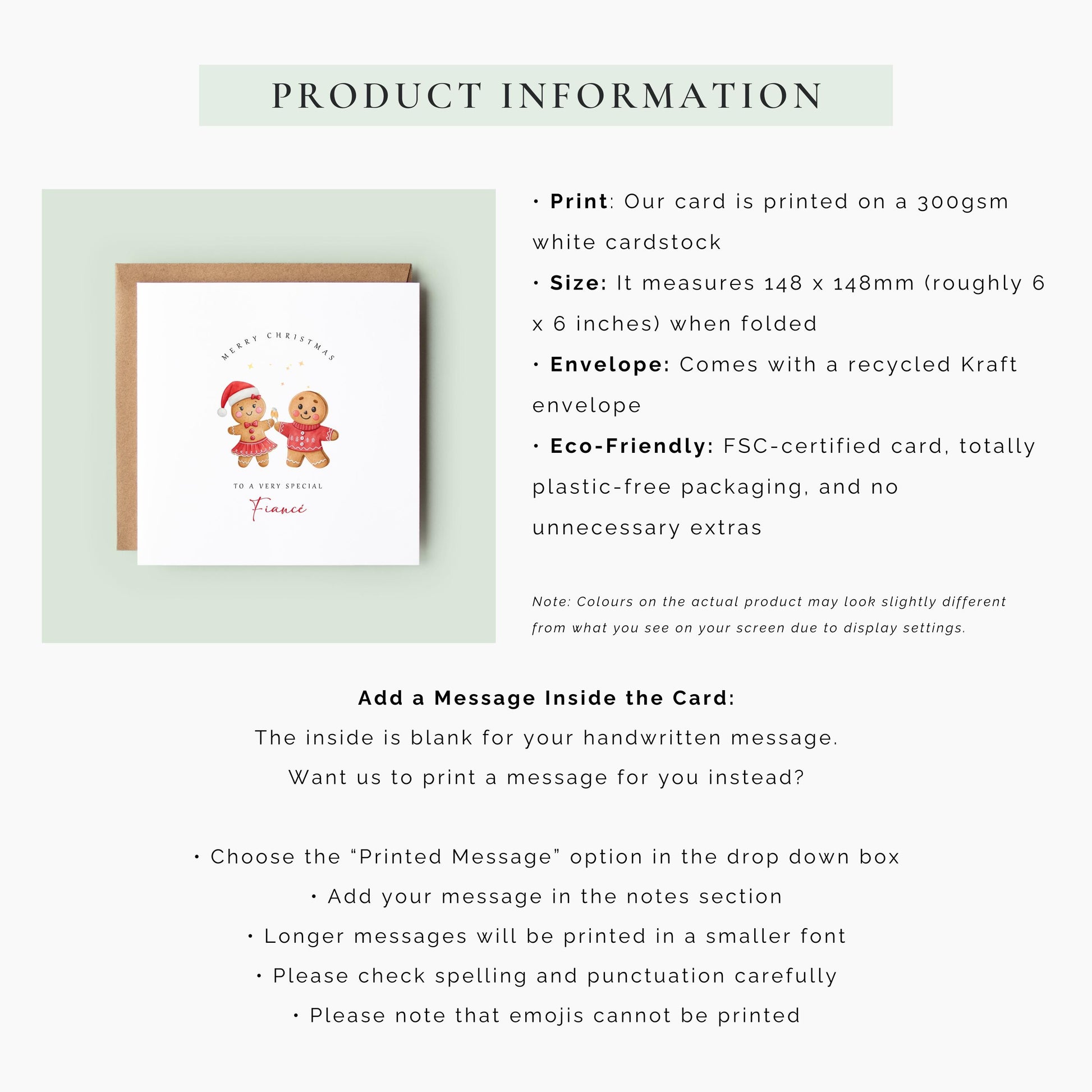 Celebrate Christmas with your fiancé using this adorable gingerbread couple Christmas card. A romantic festive card for your future husband.