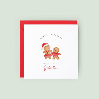 Cute gingerbread Christmas card for a godmother from her godson. A festive keepsake Christmas card she'll treasure.