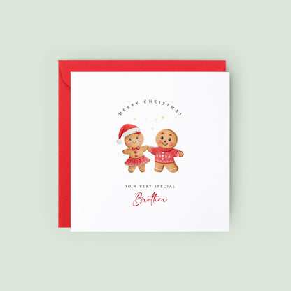 Celebrate your brother this Christmas with a cute gingerbread Christmas card from his sister. A festive keepsake he'll treasure.