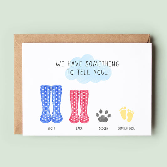 Personalised Wellies Pregnancy Announcement Card