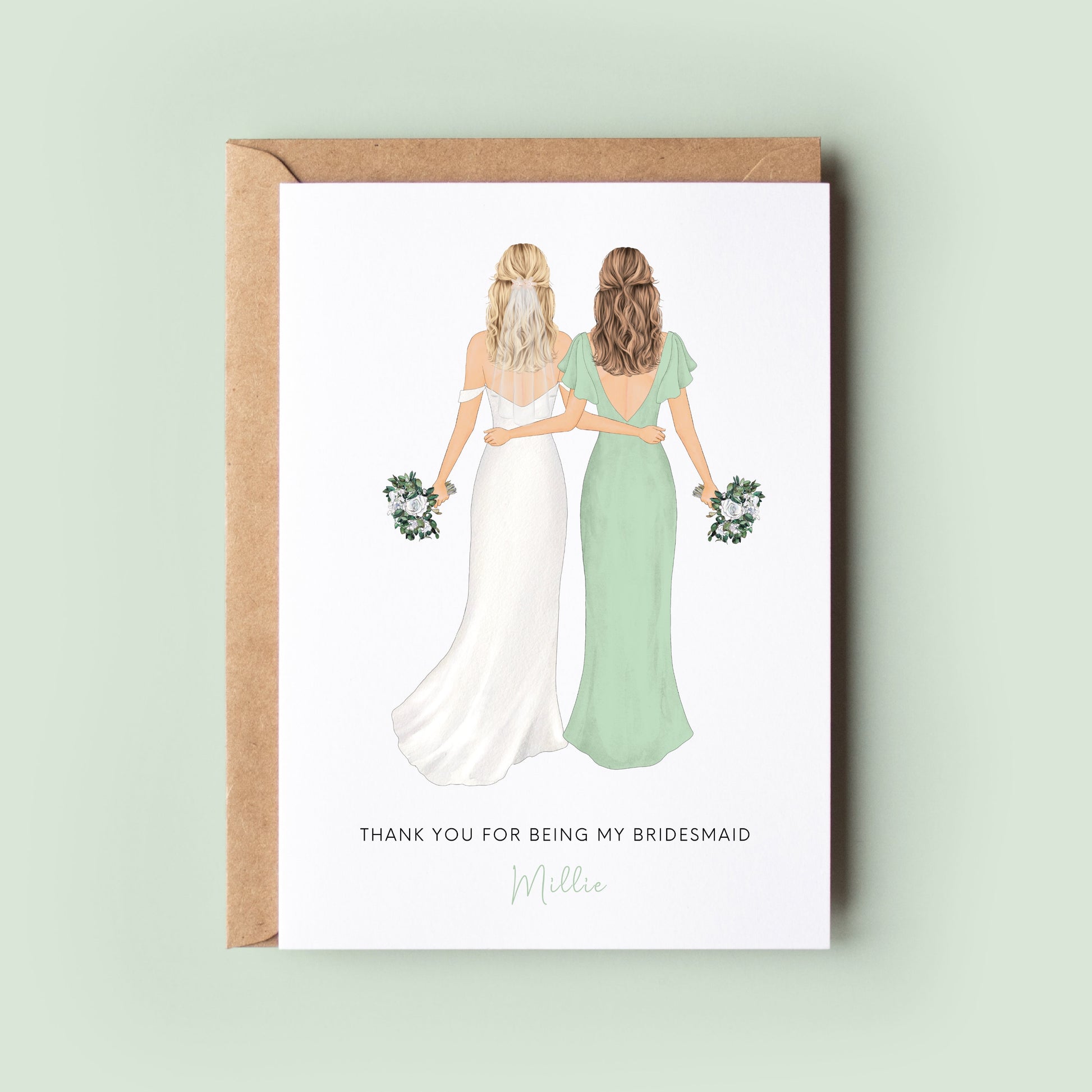 Personalised Bridesmaid Thank You Card, Maid of Honour Thank you Card, Customisable Bridesmaid Card, Wedding Thank Card, Bridesmaid #11000