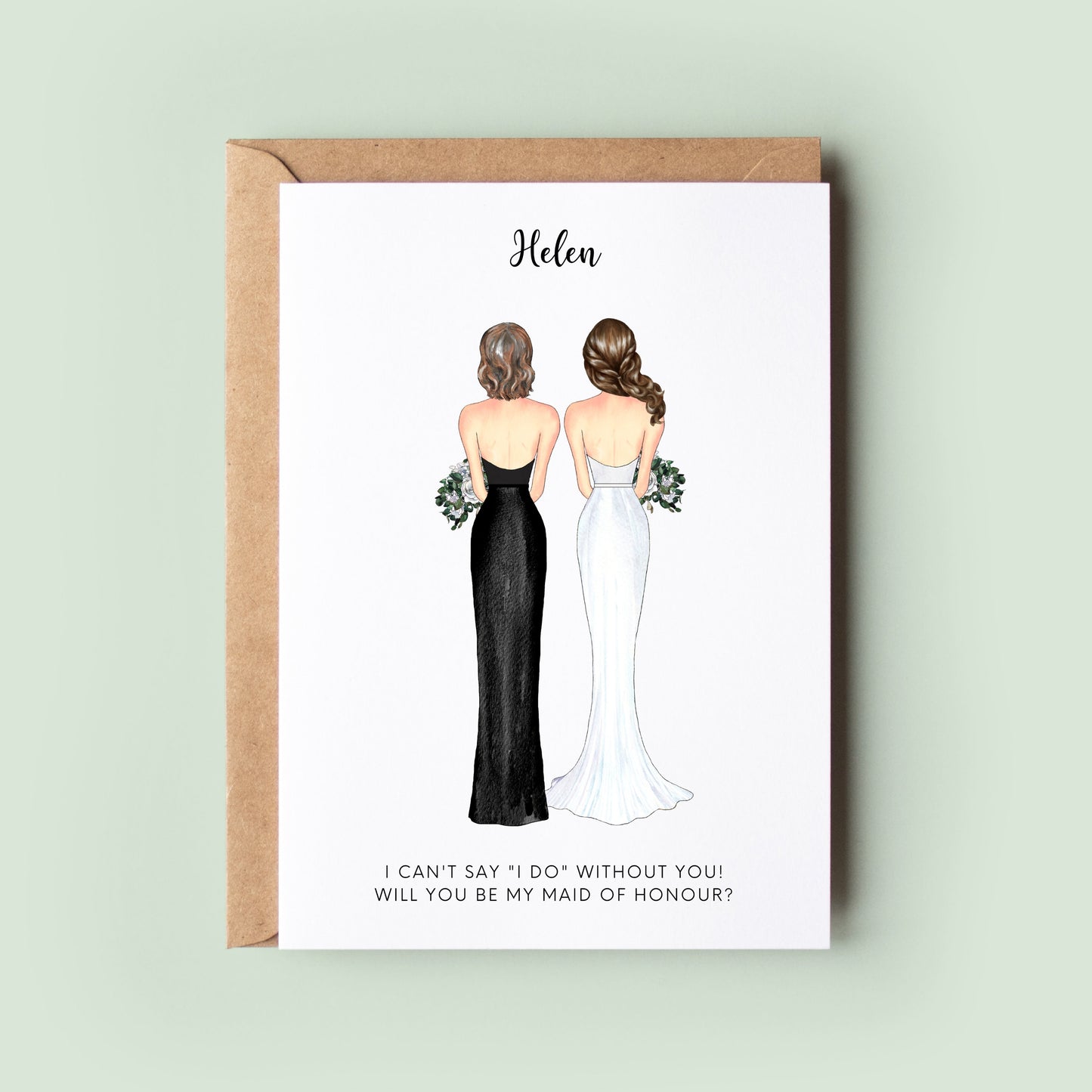 A beautiful Maid of Honour Proposal Card by Ink and Fred, featuring personalised illustrations and text, a perfect way to ask your best friend to be your maid or matron of honor.